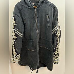 Free People Golden Quills Embellished Military Jacket